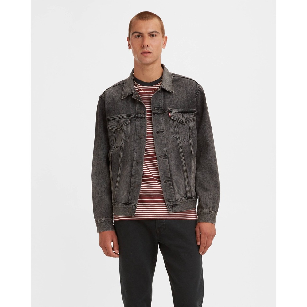 Levi's Mens Trucker Jacket Size M 100% Cotton Faded Black Acid Wash‎ Denim Coat
